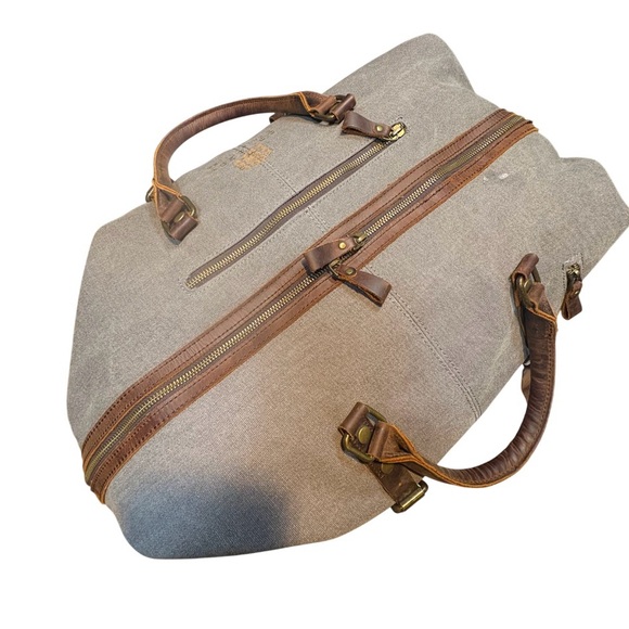 Canvas and Leather Trim Travel Bag vintage look Duffle bag - Picture 3 of 16
